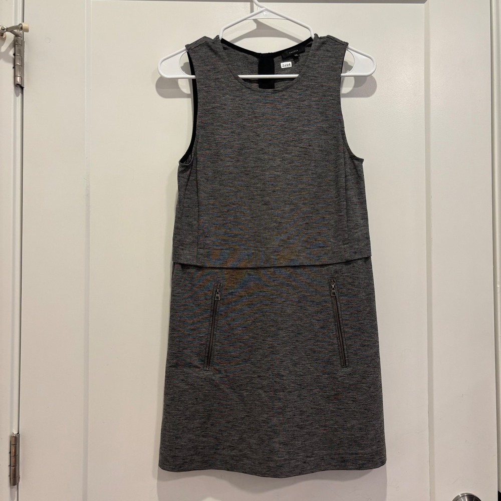 Talula Aritzia Grey  Sleeveless Shift Dress Mini Zipper Pockets LPI2-8482